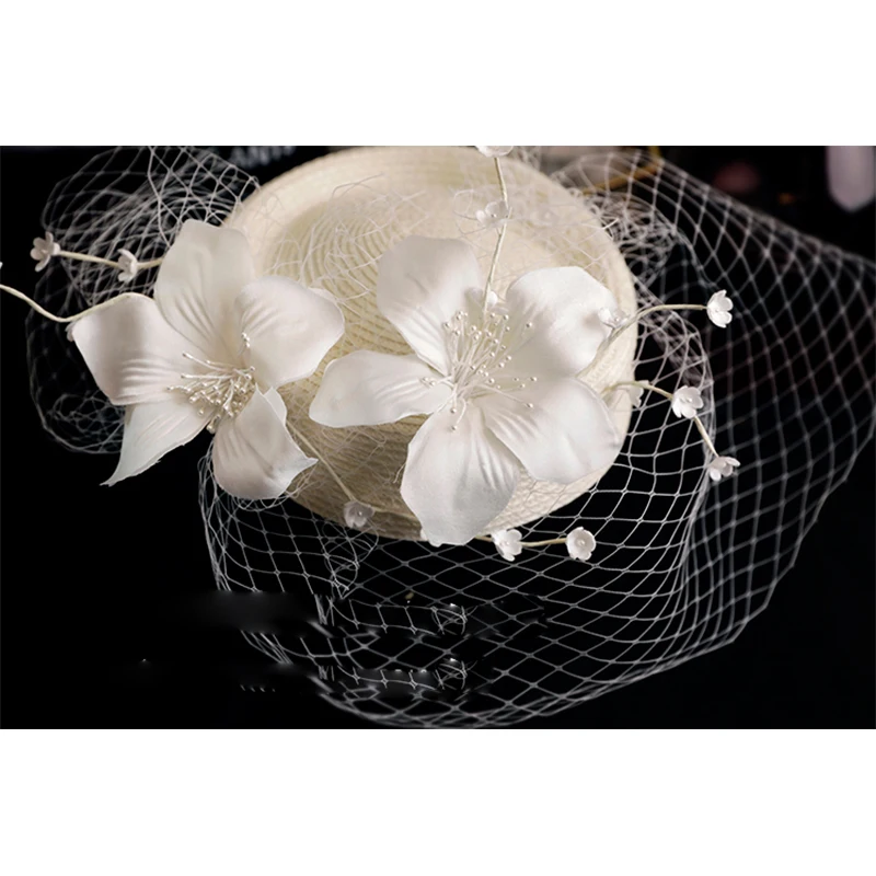 French Forest Vintage Fairy Hand made Flower Veil Top Hat Bridal Headwear Wedding Dress Photography Accessories