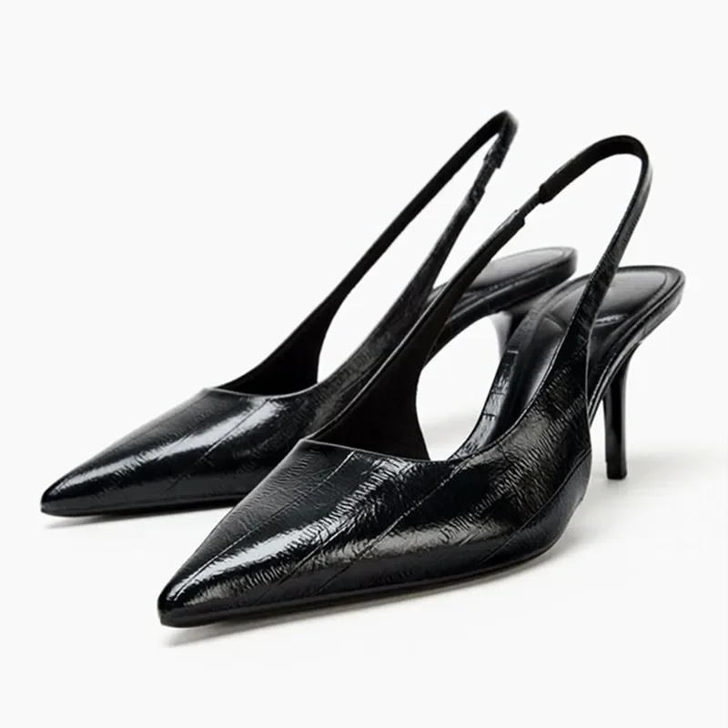 

Luxury Textured Upper Design High Heels for Ladies Sexy Pointed Toe Back Strap Stiletto Sandals Women Comfortable Office Shoes