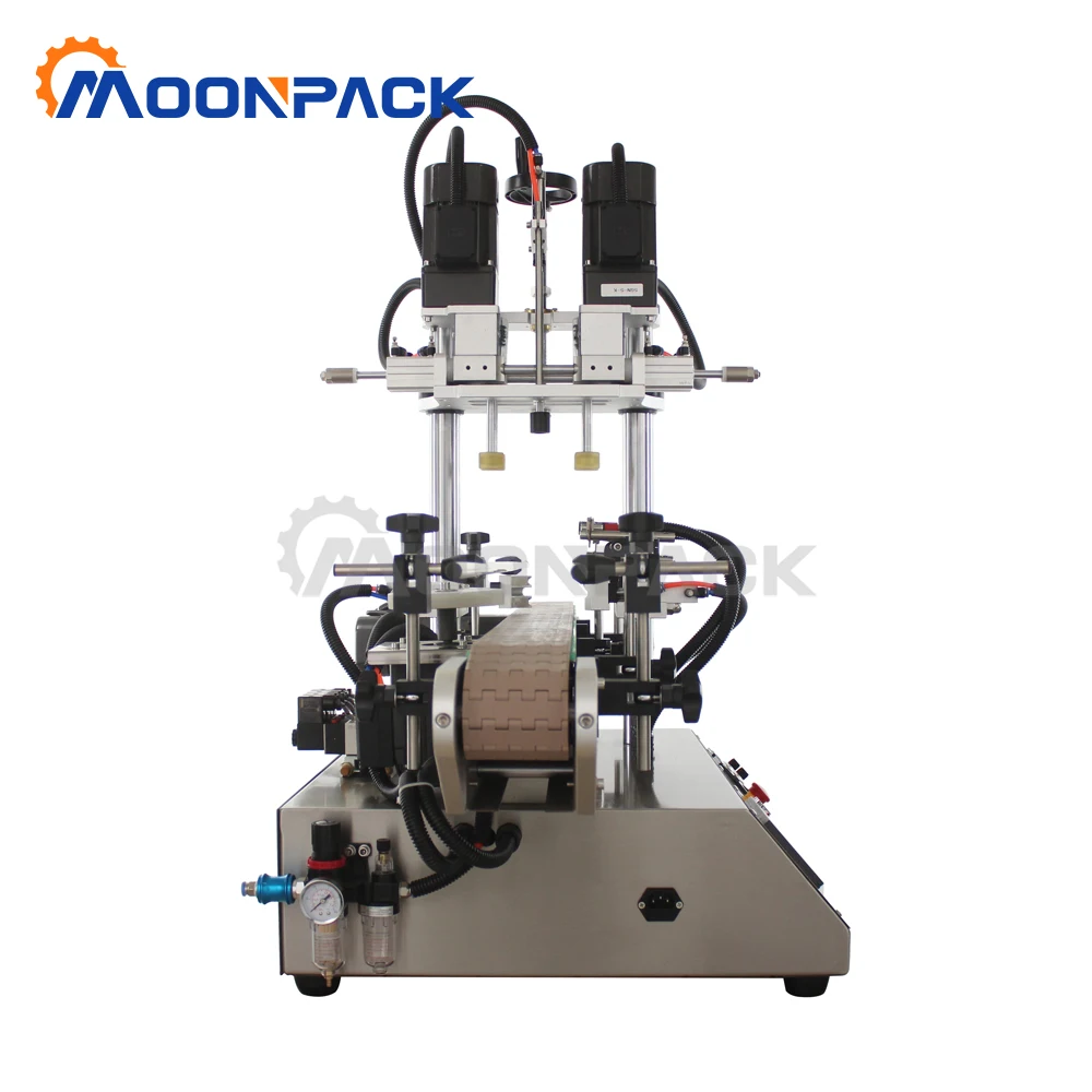 Moonpack Automatic Tabletop Capping  Machine Glass Bottle Jar Liquid Water Beverage Can Pneumatic  Capping Machine with Conveyor