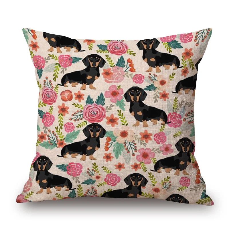 Dachshund Dog Cushion Covers Sausage Dog Painting Cotton Linen Decorative Pillow Covers Bedroom Sofa Home Decoration 45X45cm