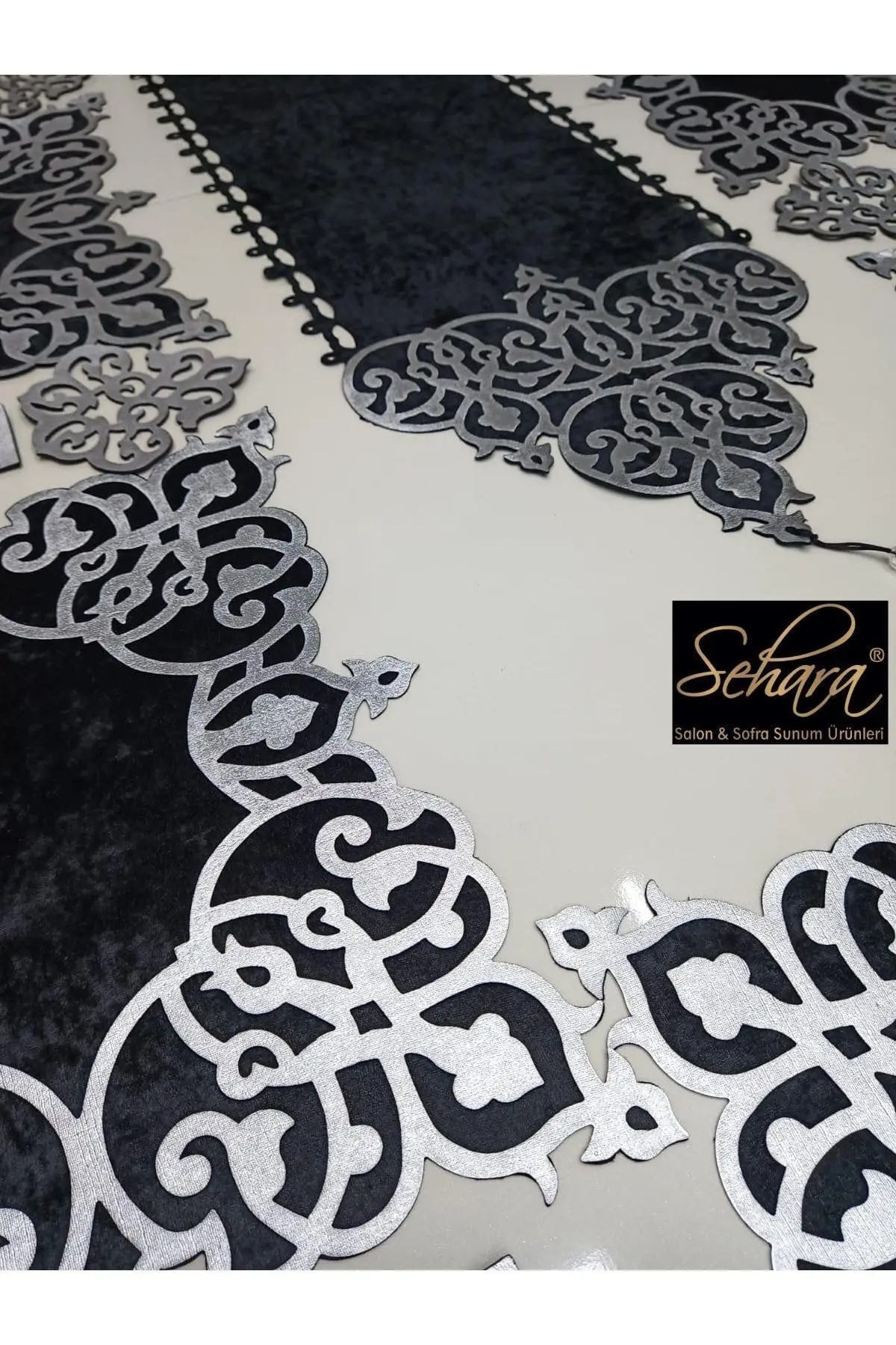 19-Piece Velvet & Faux Leather Table Runner Set for 6 People | Includes Runner (39.4 x 12.6 in), 6 Placemats (13 x 13