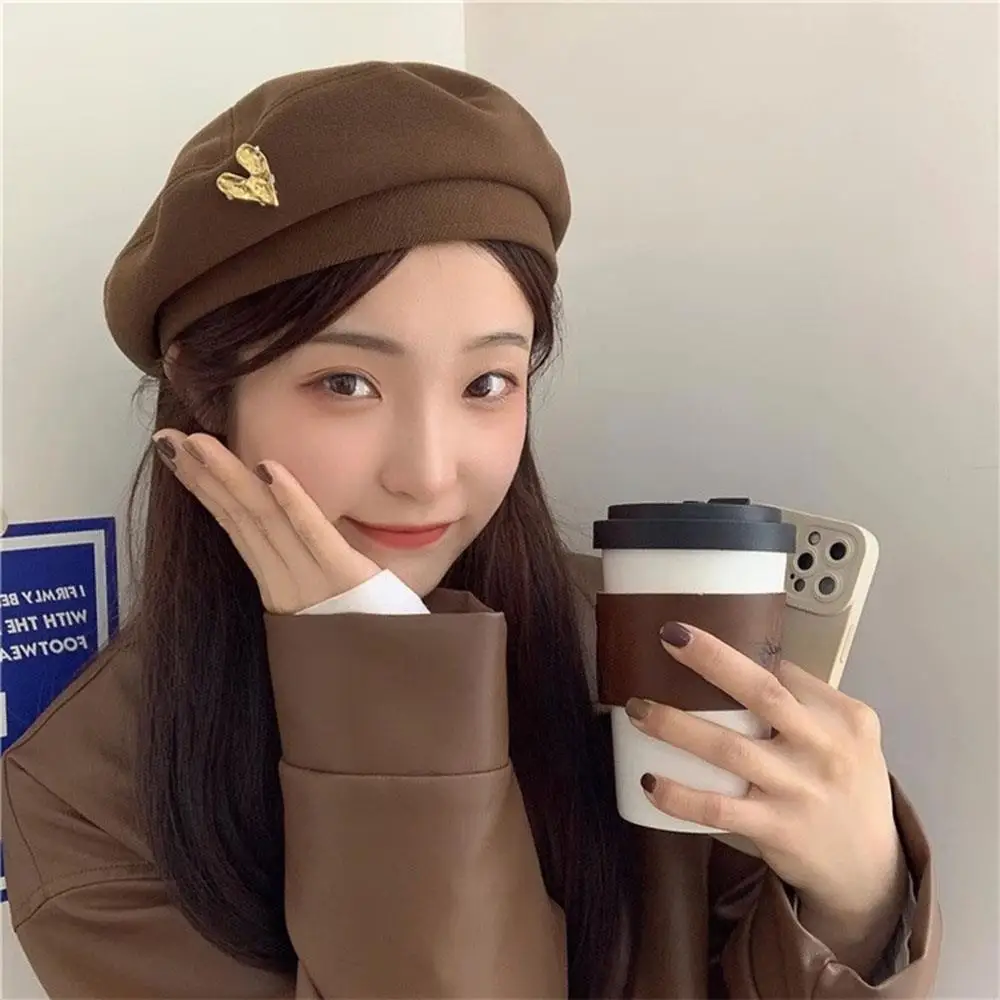 المرأة الفرنسية الفن المرأة القبعات الخريف الشتاء الدافئة قبعة صغيرة الحب القلب تصميم الرسام الفنان قبعة اليومية السيدات قبعة البيريه