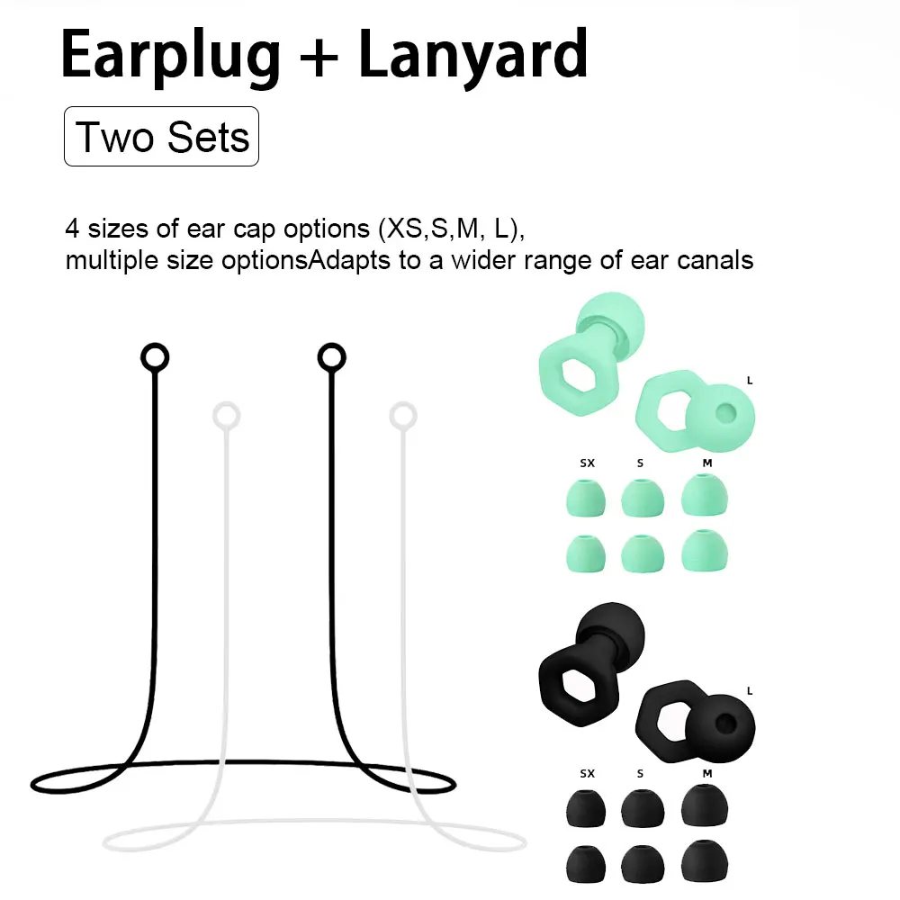 2 Pairs Flexible Silicone Ear Plugs with Silicone Lanyards for Anti-Loss Noise Isolation Earplugs for Adults,for Travel Study