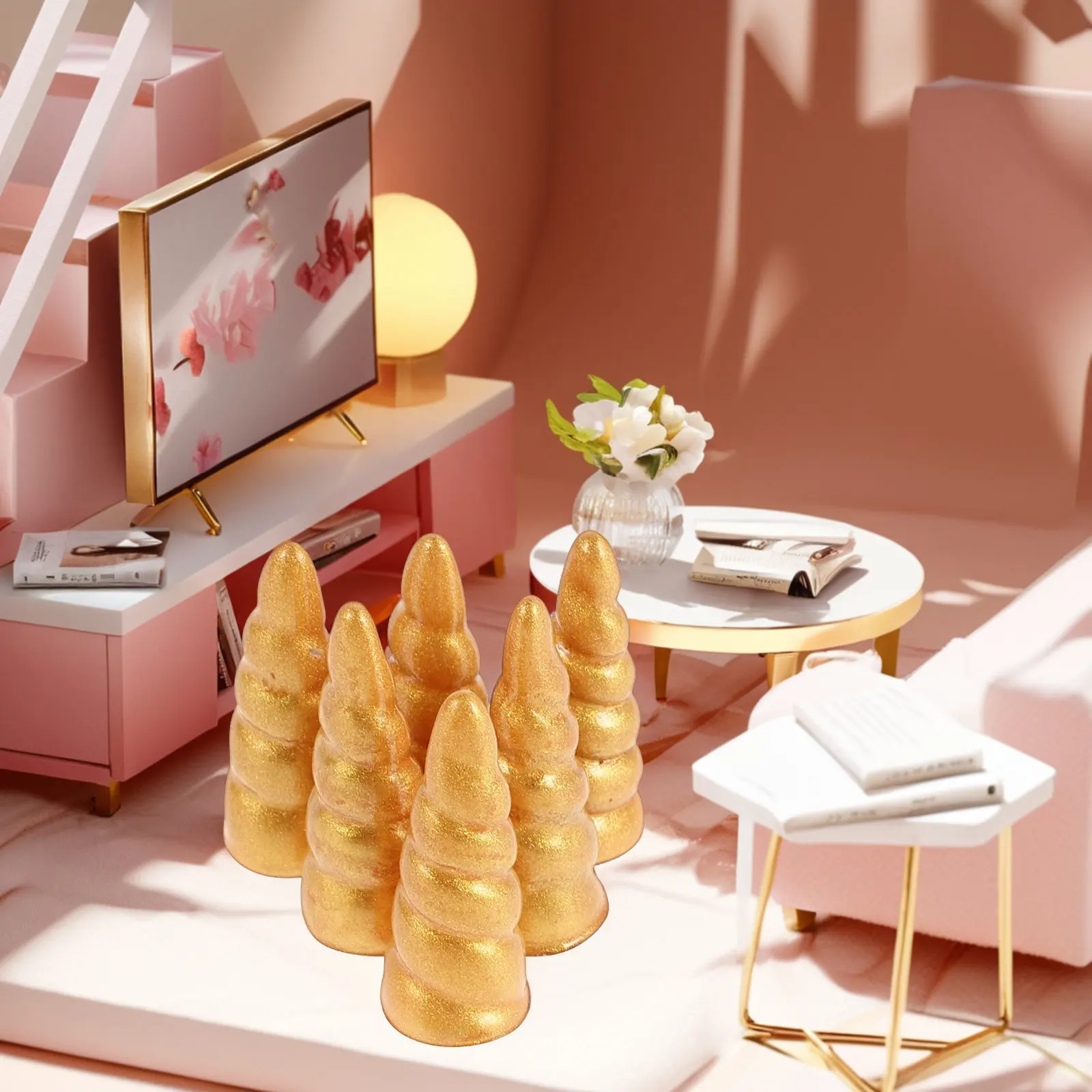 

Набор из 10 золотых смоляных рогов единорога для DIY-брелоков, сумок, поделок, украшений в стиле единорога, блестящий декоративный набор