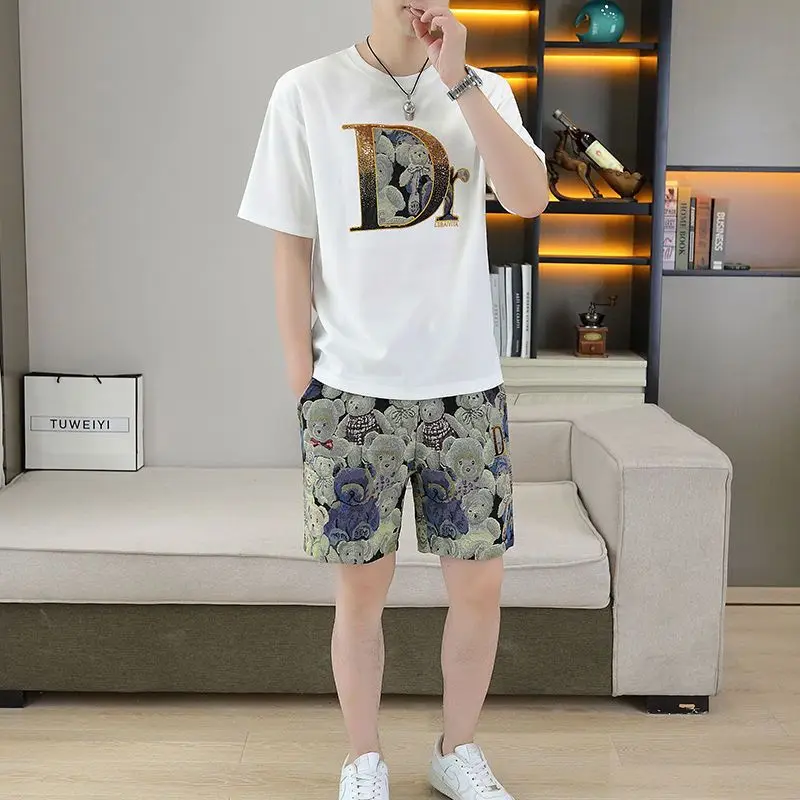 Men\'s summer 2024 new short sleeve shorts handsome casual suit men\'s set matching suit