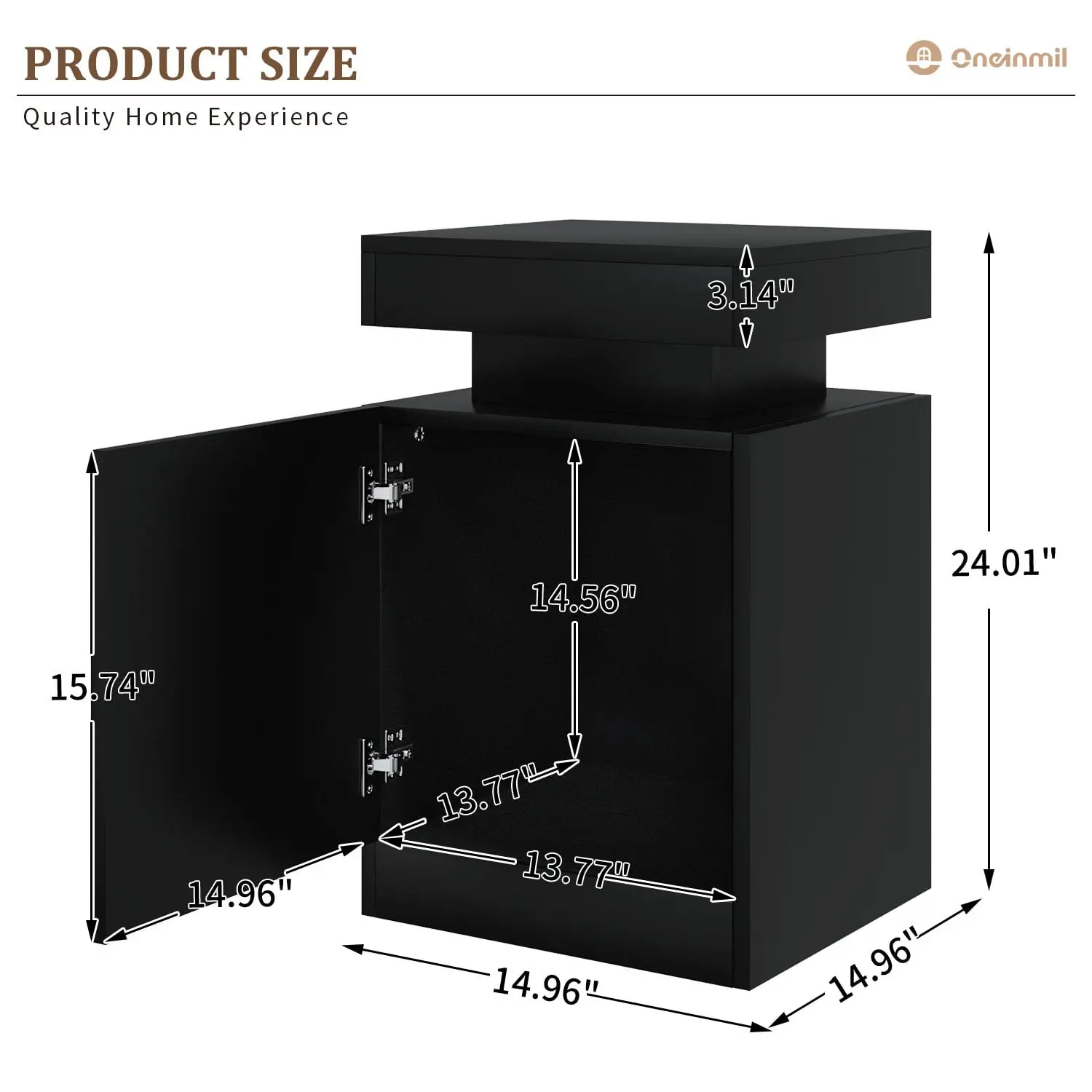 Nightstand Set of 2 with LED Lights,Night Stand with Storage Cabinet for Bedroom,Bedside Table with LED, Black, Customized - view 2