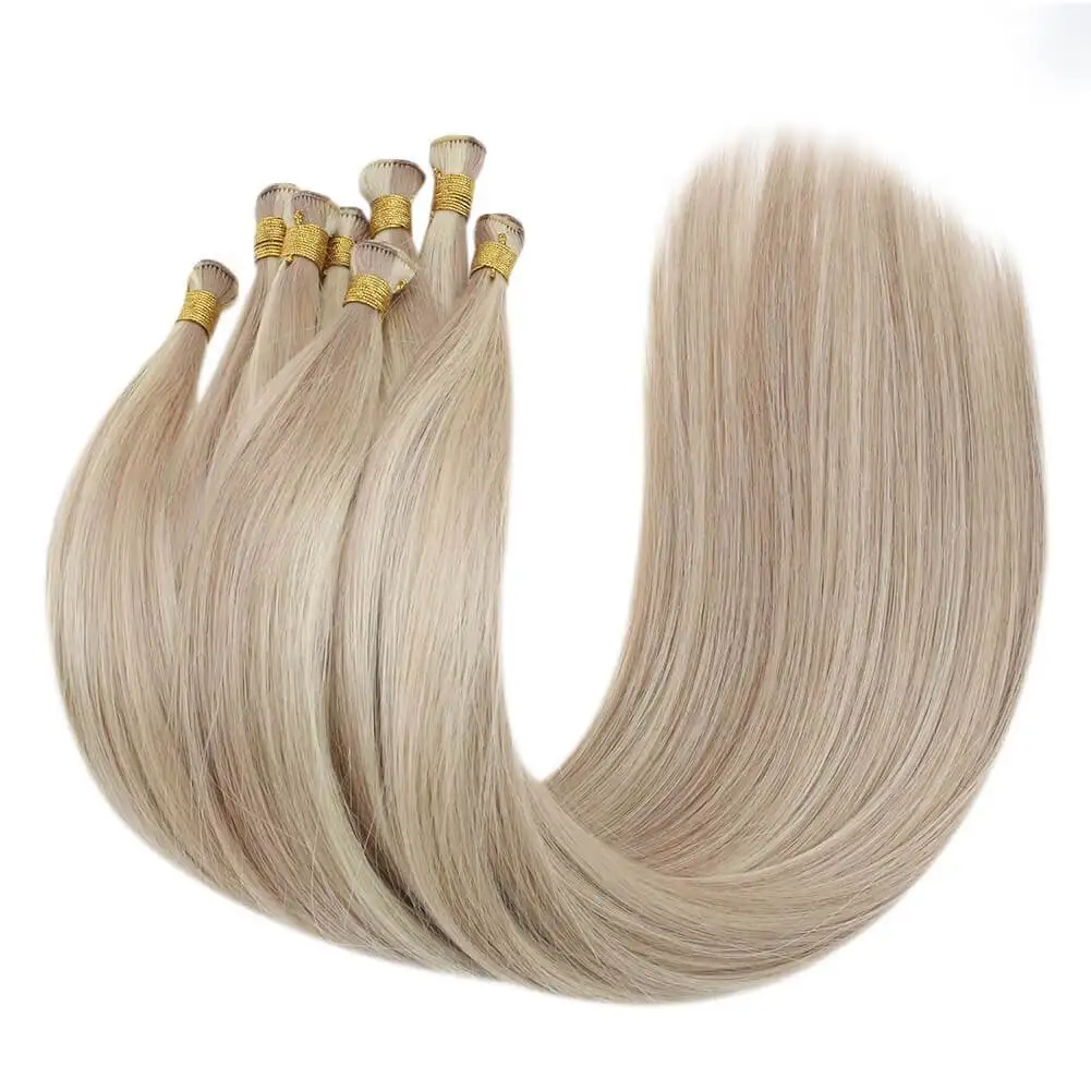 Tied Hair Weft Extensions Raw Virgin Natural Straight  Human Hair Bundless 100G Double Weft Seamless Handmade Sew In Silky