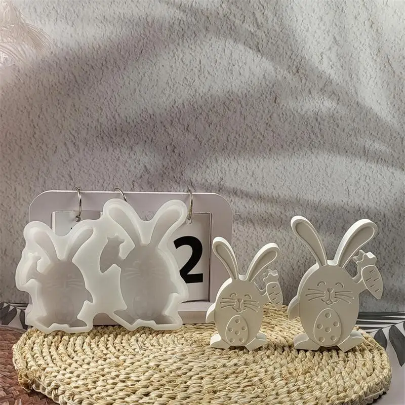 Easter bunny plaster mold easy demoulding rabbit carrot silicone mold soft rabbit silicone mold for holiday decoration