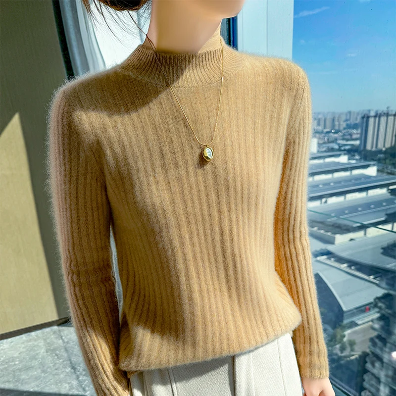 

Fall/Winter 2025 New Thick Semi-high Neck Pure Sweater Women's Loose Long Sleeve Embroidered Lazy Cashmere Knitwear