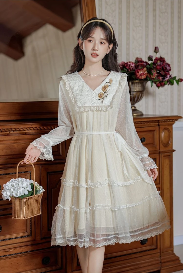MAGOGO Spring/Summer New Style Elegant Sunflower Lolita Op Long-Sleeved Dress