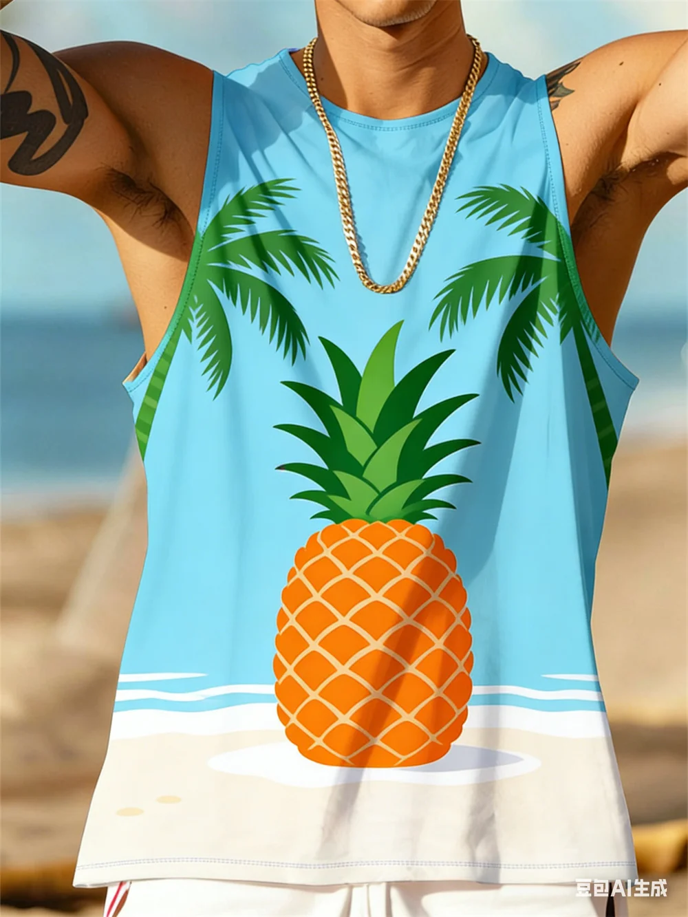 Men's Summer Vacation Tank Top Printed vest Hawaiian style sleeveless T-shirt Breathable sports vest