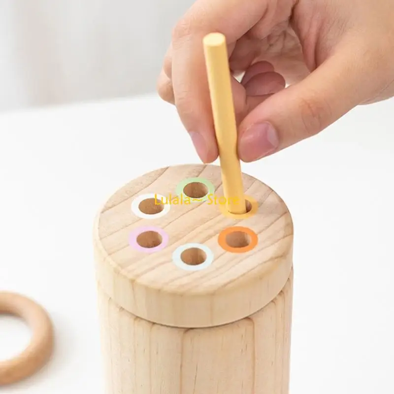 Y4QA Houten stokken voor kinderen Stevig stapelen Puzzelspeelgoed Kleurbouwstenen