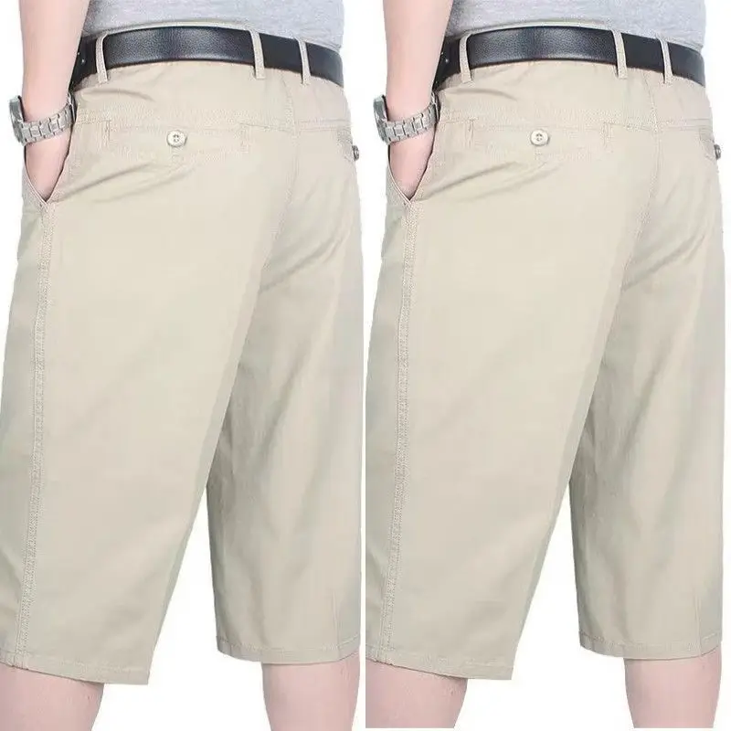 Summer Cotton Seven-Quarter Pants Casual Dad High-Waist Middle-Aged and Elderly Suit Shorts Men Thin Style