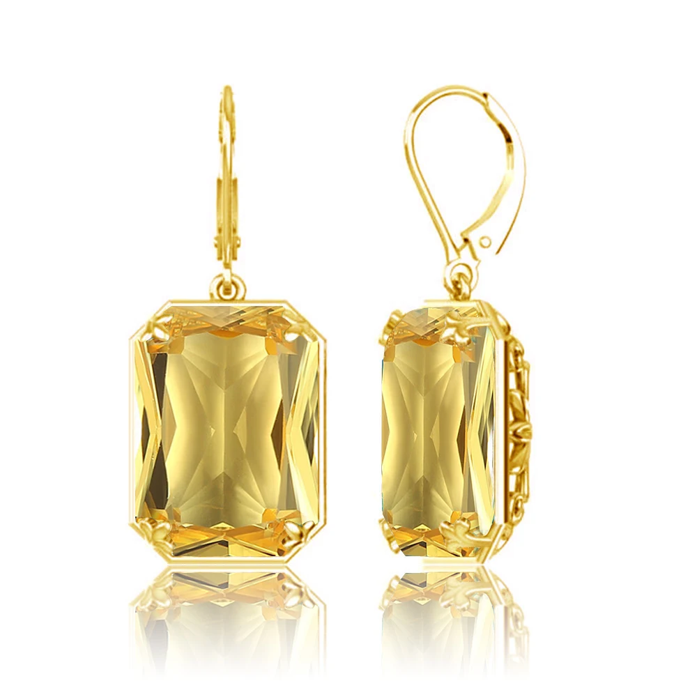 

Szjinao Yellow Gold Citrine Drop Earrings For Women With 13*18mm Stone Large Luxury Jewelry Gift For Birthday High Quality Sale