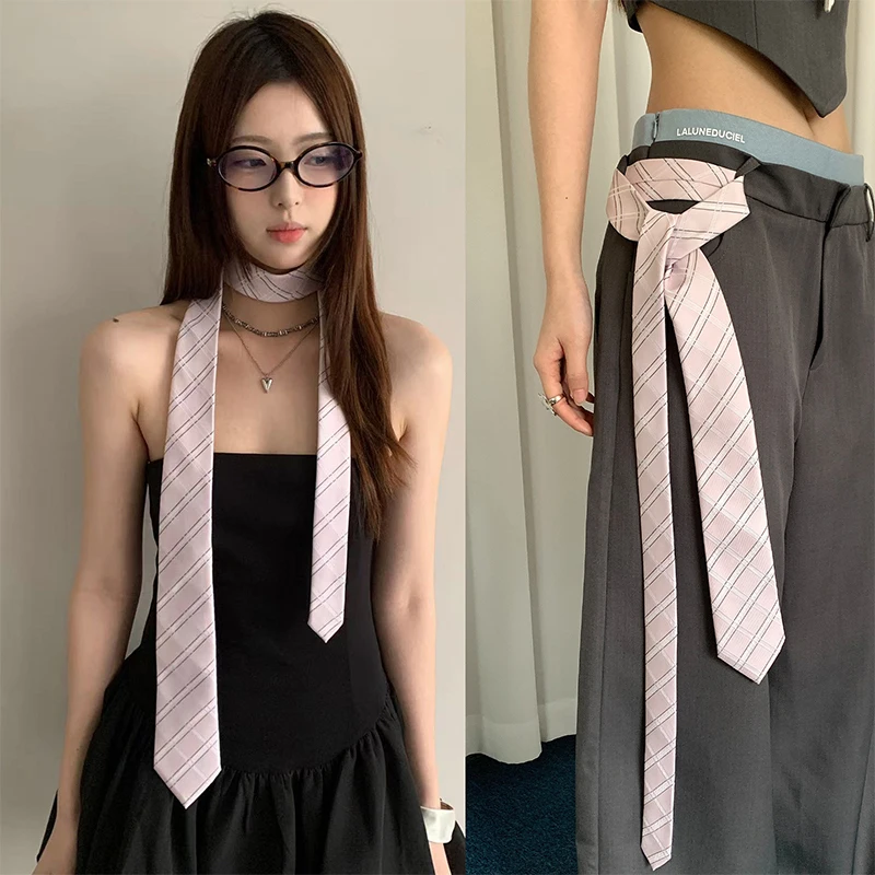 American Retro Striped Tie And Belt College Style Long Tie Belt Accessory Fashionable Dressing Item Skirt Denim Pants Accessory