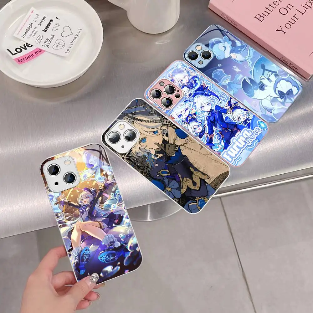 Popular Games Genshin Impact F-Furina Tempered Glass For Iphone 14 13 12 11 Pro Mini XS MAX 14Plus X XS XR Fundas
