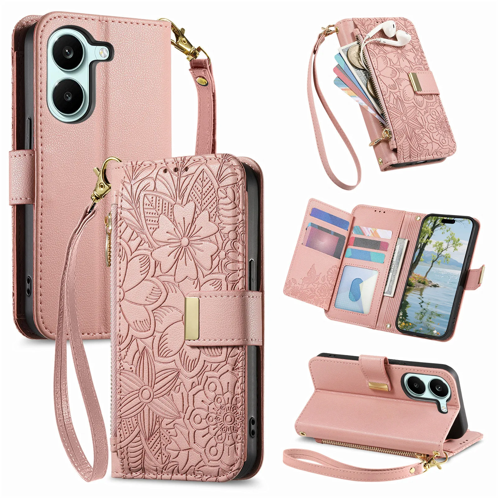 Handgelenkriemen PU-Leder Flip Zipper Wallet Kartenfach Handyhülle für Xiaomi Poco X8 Pro Max X7 X8 Pro Stoßfeste Schutzhülle
