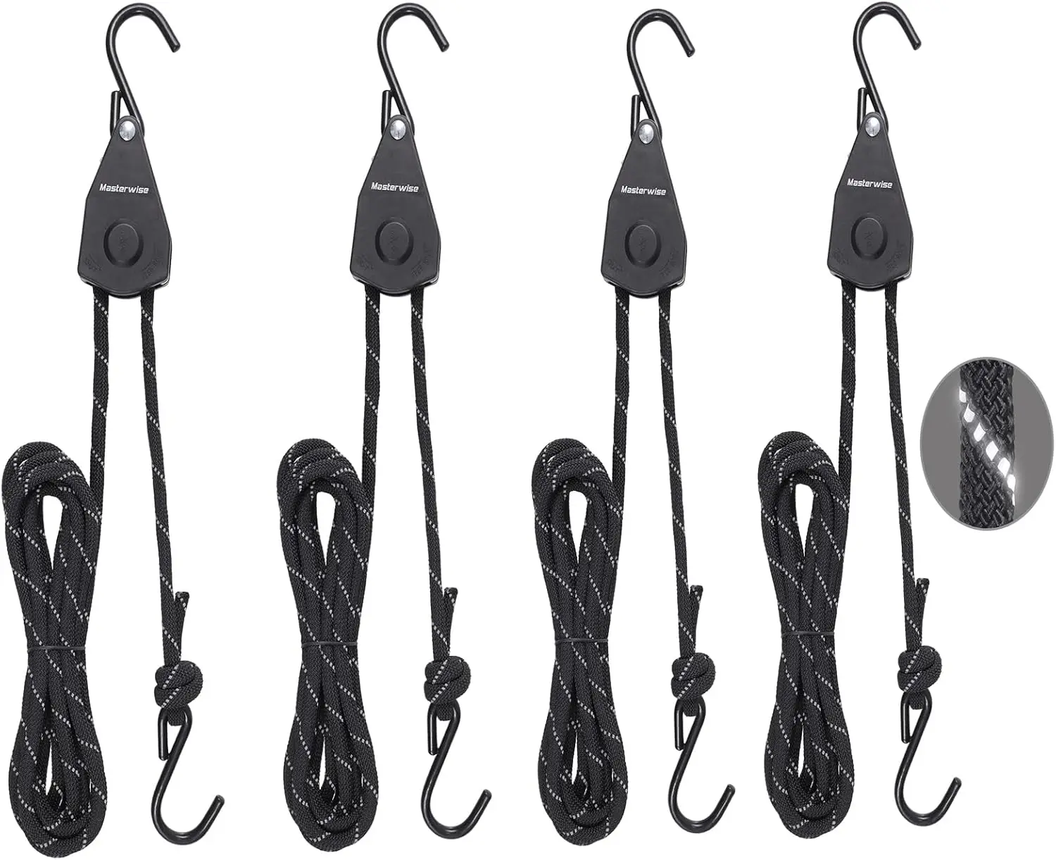 

3/8" x12' Kayak Tie Down Straps with Reflective Stripe, Boat Trailer Straps Canoe Bow and Stern Rope Hanger, Heavy Duty 4 Pack