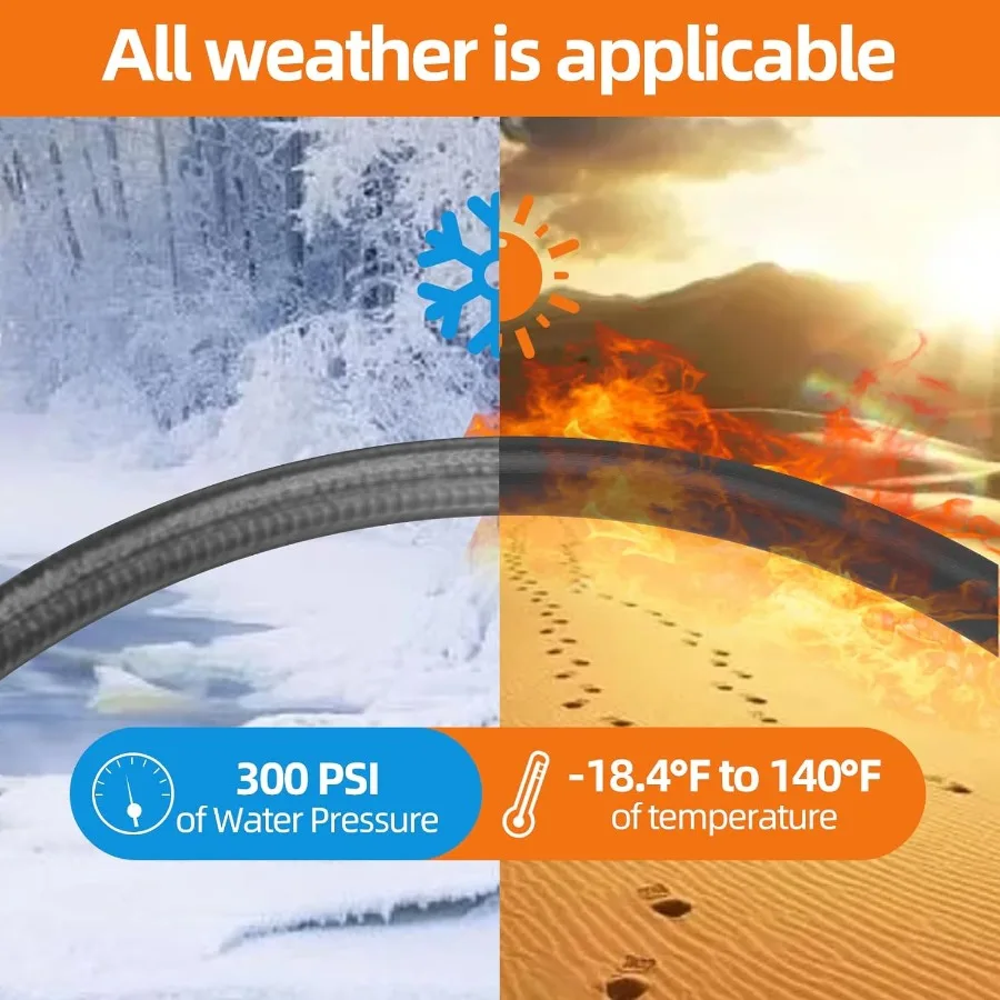 100피트 x 5/8인치 고강도 유연하고 가벼운 정원용 물 호스, 최대 600psi의 파열 저항, 꼬임 방지 하이브리드