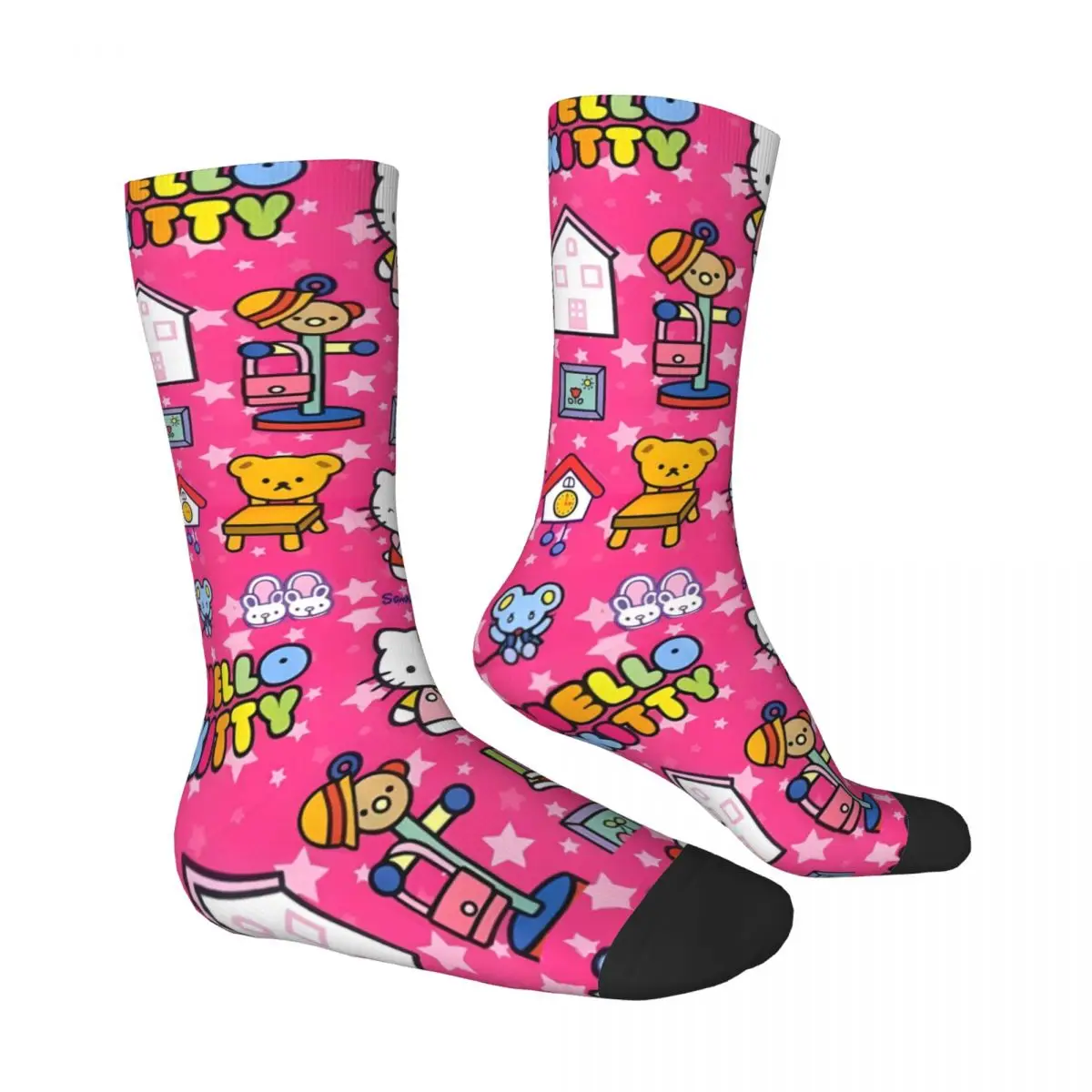 Hello Kitty Stockings Adults Men Socks Breathable Funny Socks Autumn Outdoor Sports Non Skid Pattern Socks Gift