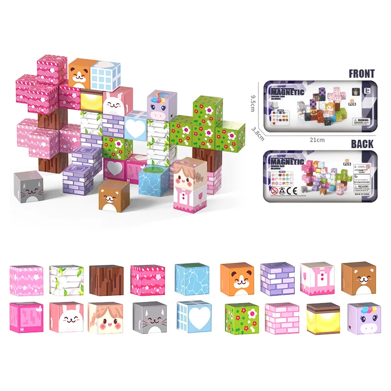 Juego de bloques de construcción magnéticos DIY para niños: juguetes educativos de aprendizaje STEM, regalo de cumpleaños para niños con caja de hojalata portátil