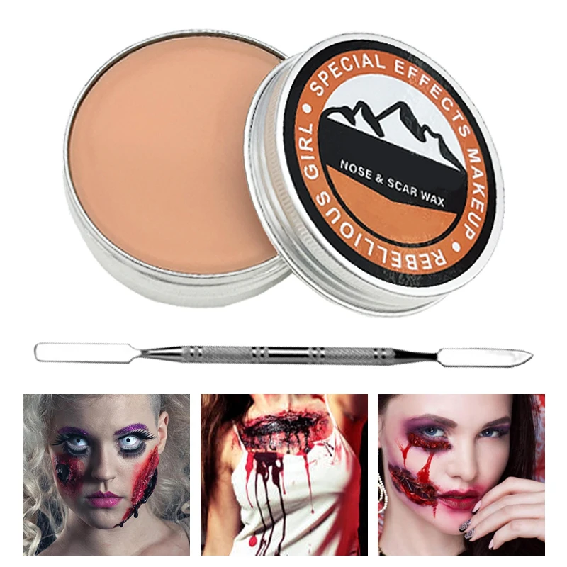 SFX Makeup Kit, Scar Wax, Halloween Special Effects, Fake Wound Skin Wax with Spatula, Dotting Sponge, Special Fake Wood