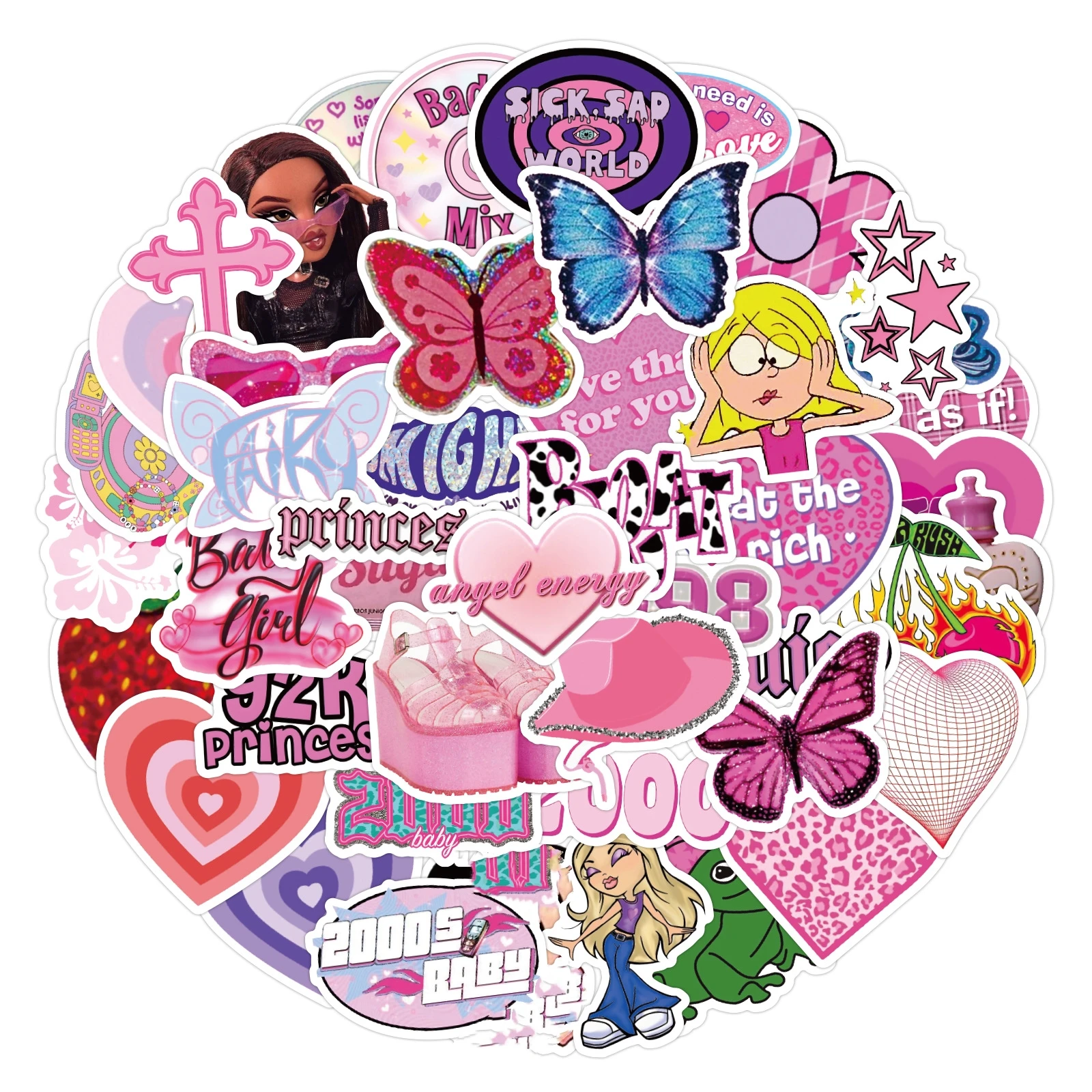 10/30/60Pcs Cute Pink Y2K Stickers For Suitcase Skateboard Laptop Luggage Phone Car Styling DIY Decal Pegatinas