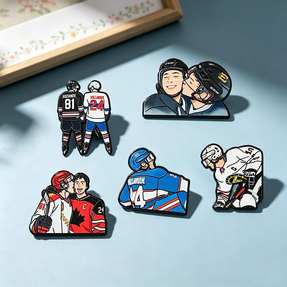 5-teiliges Set beheizbare Hockey-Star-Emaille-Pins – Spieler-Broschen für Rucksäcke, Hüte, Kleidung und Reversabzeichen