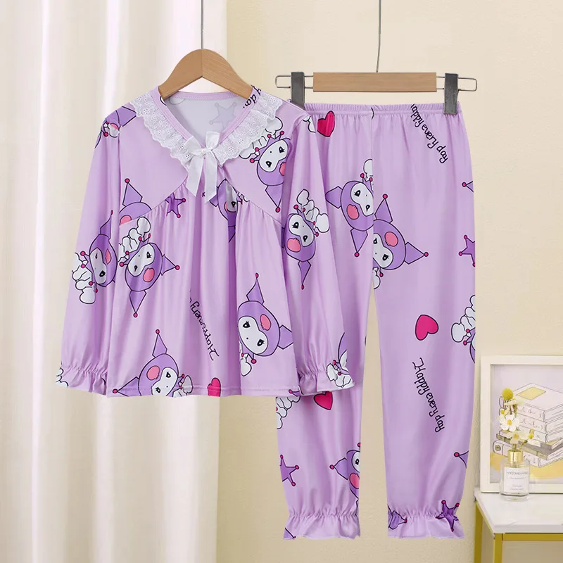 Charming Sanrio Girls Pajama Sets Print Comfortable Loose Soft Lace Trimmings Sleep Clothes Kid Suitable Homewear Autumn Winter