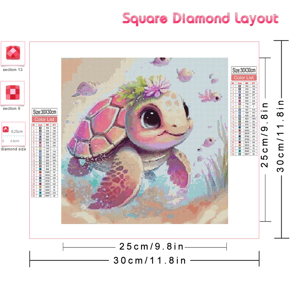 Huacan Diy Diamond Embroidery Animal Tortoise Full 5D Painting Flower Complete Kit Handmade Gift Art Home Decor