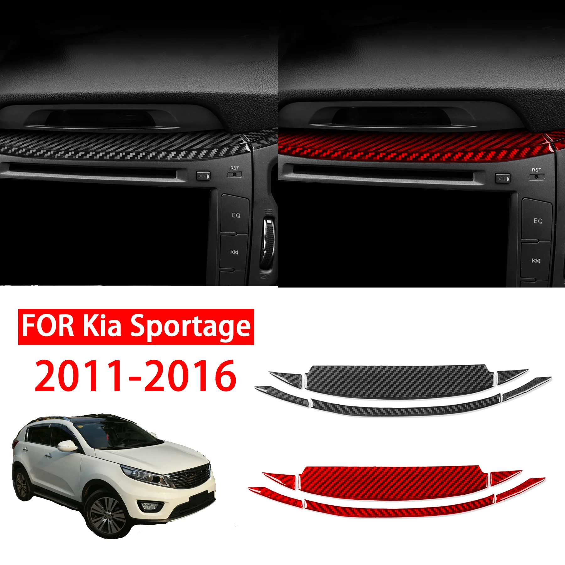 Carbon Fiber Car Central Control Upper Panel Cover For Kia Sportage 2011 2012 2013 2014 2015 2016 Interior Accessories Stickers