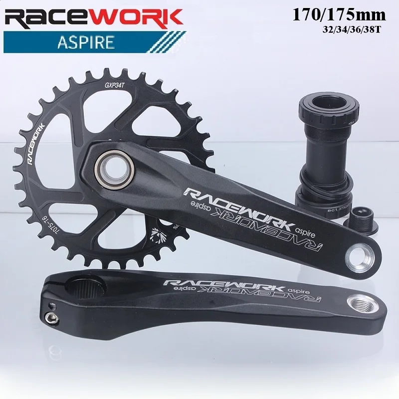 

Racework crank aluminum alloy hollow integrated 170mm 175mm 32 34 36 38T Sprocket with Bottom Bracket Mountain Bicycle Crankset