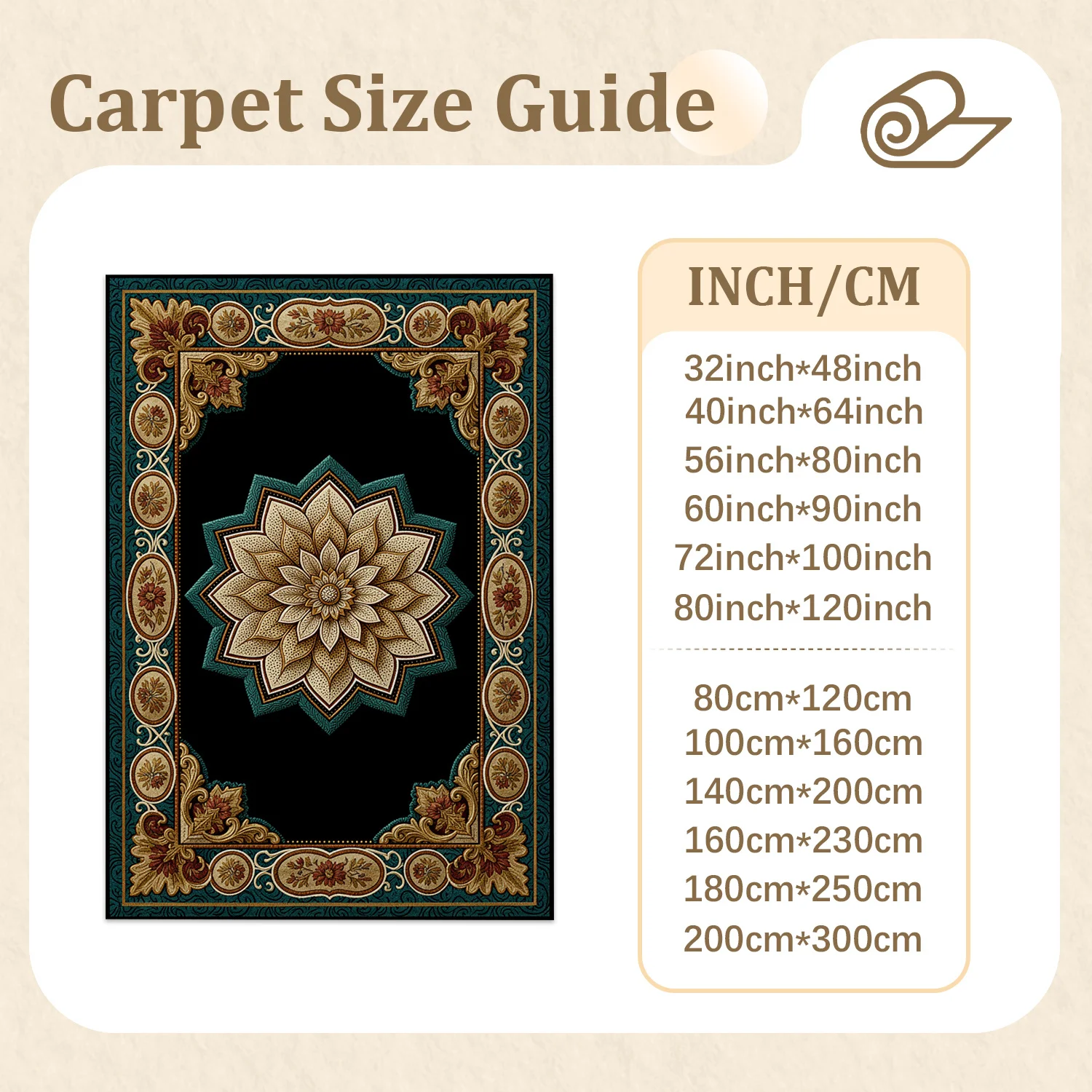Ornate Floral Mandala Pattern Area Rug, Velvet Fabric, Machine Washable, Stable Placement, Suitable for Living Room, Bedroom, Dining Room, Entryway, Ideal for Halloween, Thanksgiving, Black Friday, Christmas, New Year Home Decor