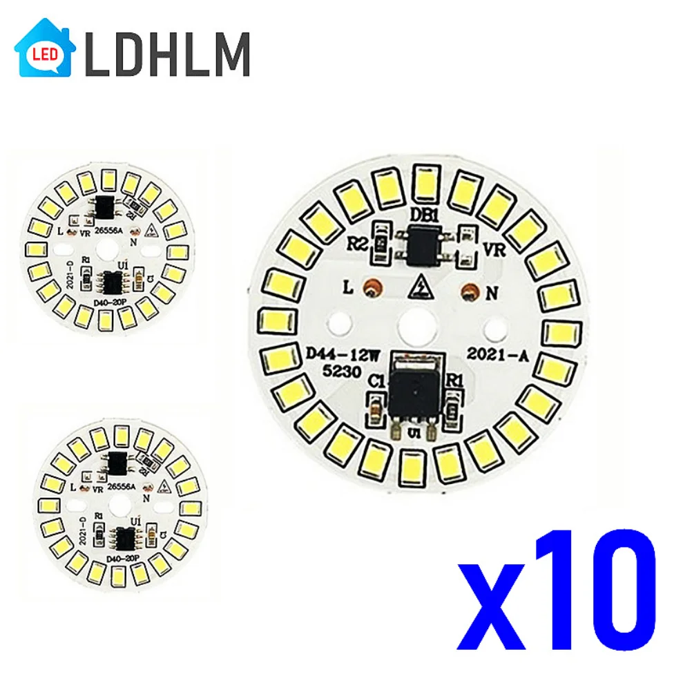 10 개/몫 LED 칩 3W 5W 7W 9W 12W 15W 90 루멘/W 2835SMD 라운드 빛 구슬 전구 AC 220V-240V 전구 칩 조명