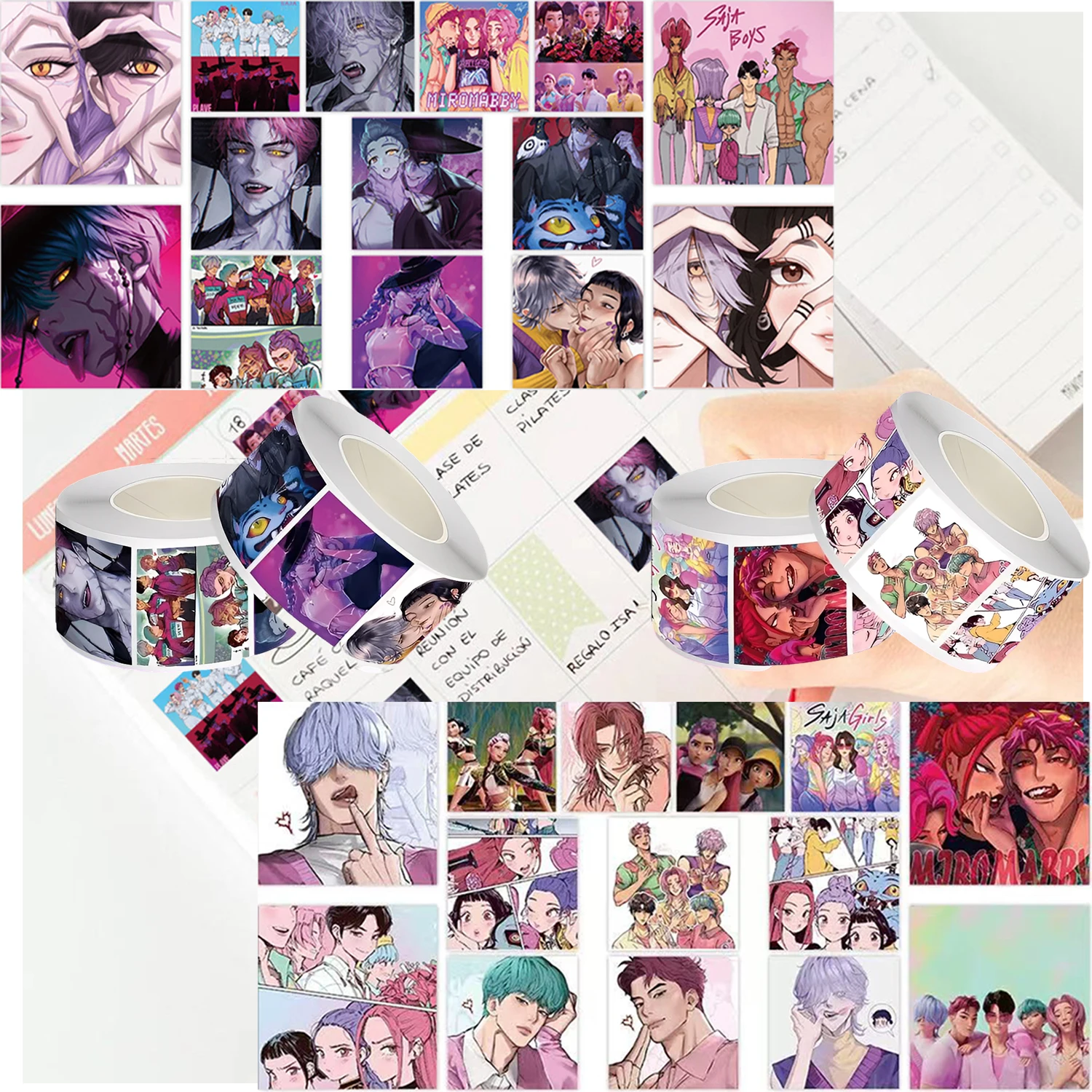 

500pcs/Roll Funny K-pop Demon Hunters Cartoon Sealing Stickers DIY PVC Laptop Decals Decoration Reward Gift Toy