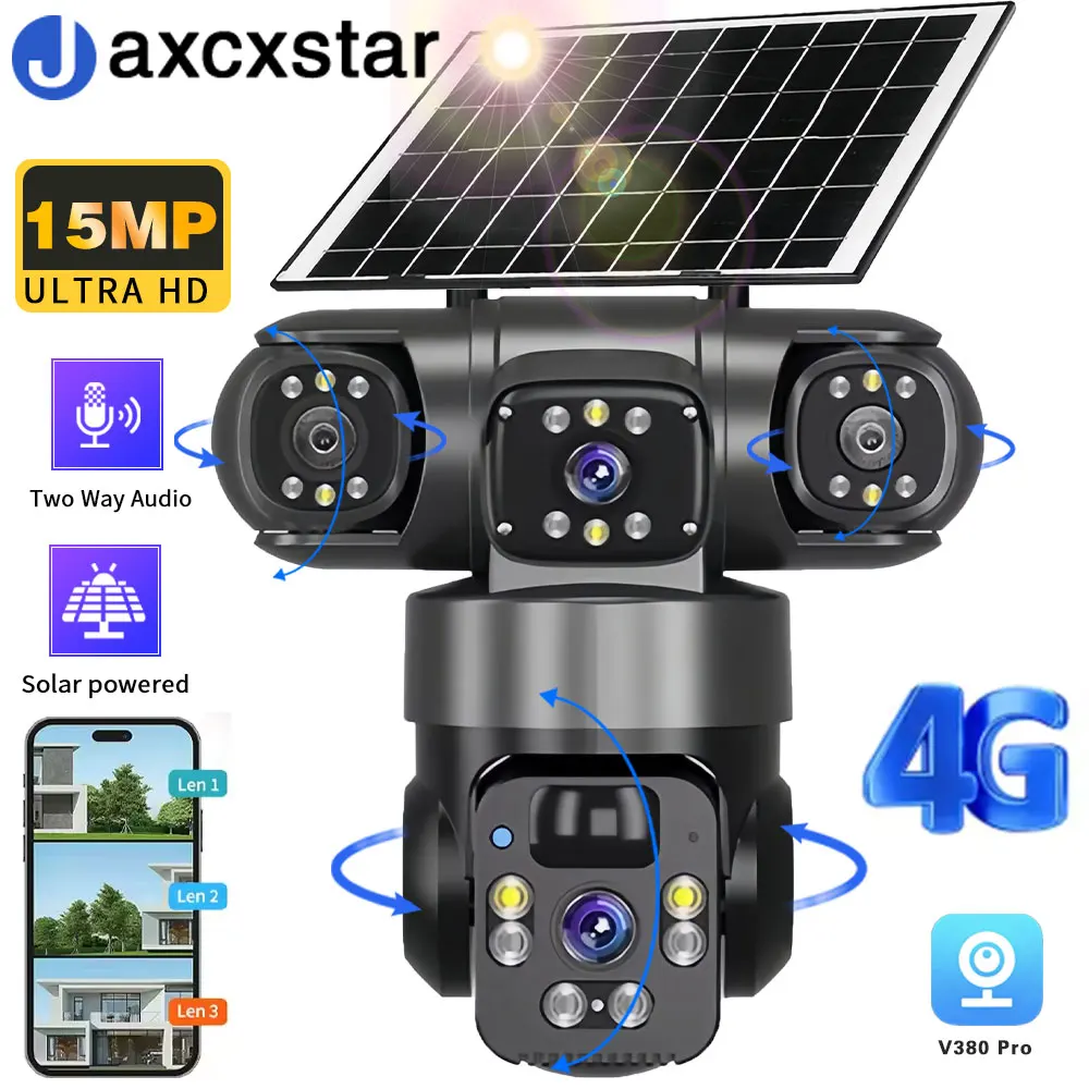 

V380 Pro 3 Lens 3 Screen 4G SIM Solar Camera Outdoor Waterproof PIR Human Detection Safety CCTV Pan Tilt Safe Solar Panel Camera