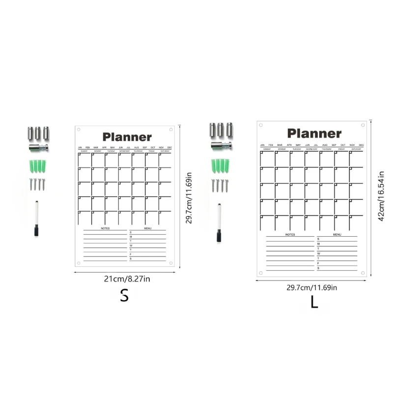 Calendário apagamento a seco acrílico transparente sem branco magnético para quadros parede