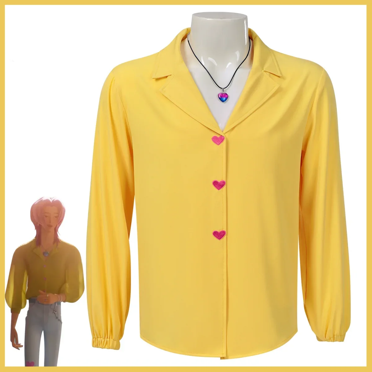 Anime filmes saja meninos soda pop grupo romance cosplay traje camisa amarela colar superior peruca homem mulher terno de halloween