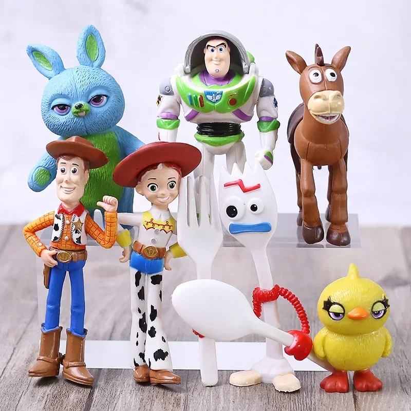 Disney 7pcs/set Toy Story 4 Woody Jessie Buzz Lightyear Bullseye Forky Ducky Bunny PVC Figures Kids Birthday Cake Decoration Toy