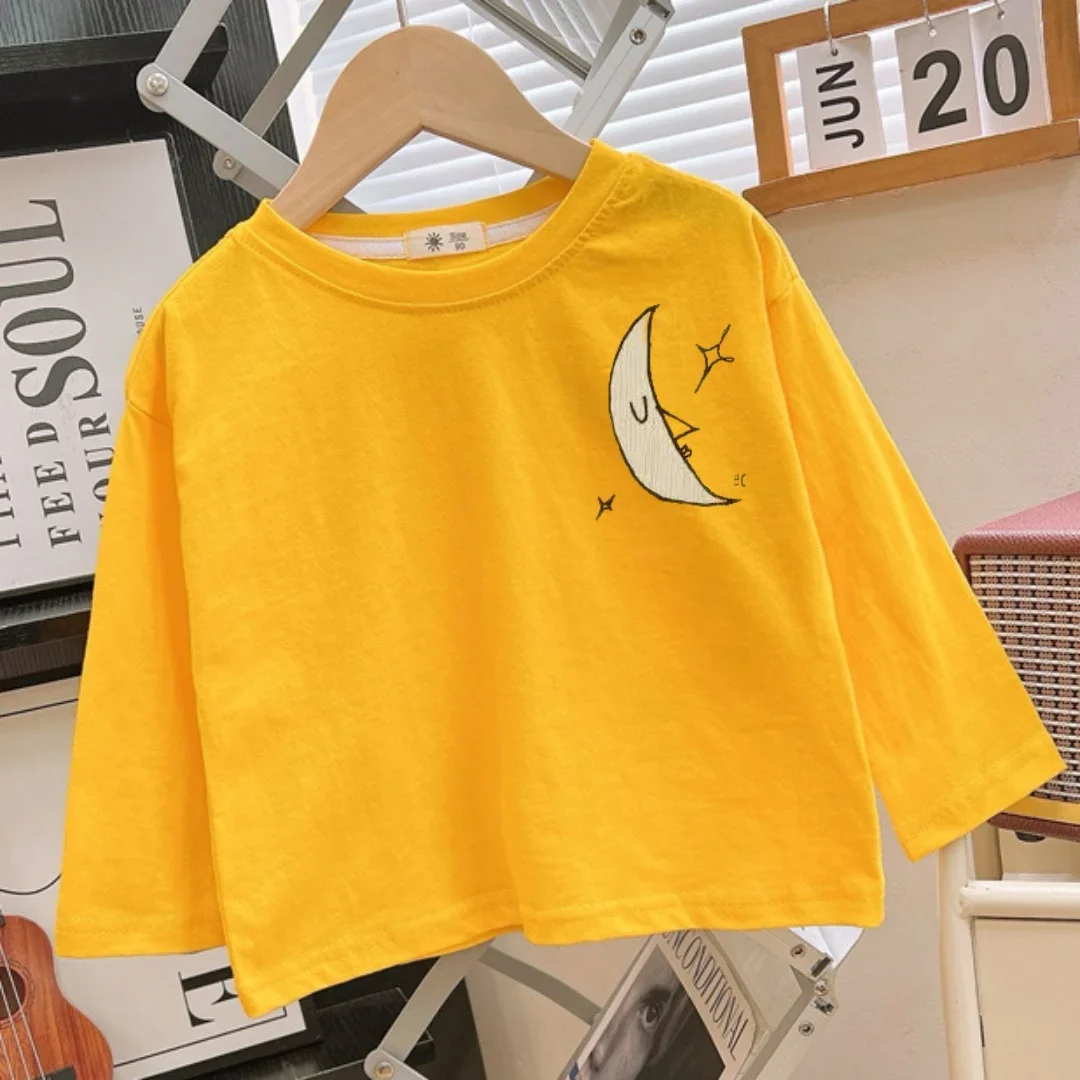 2024 new autumn kids full sleeve shirts crewneck pullover tops for girls baby boys clothing 2 to 8 years children t-shirts