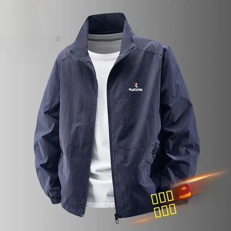 

Slim Fit Casual Spring Autumn Jaet Men's Faion Stand Collar Windbreaker TUCANO Polyester Fiber Long Sve Zipper Closure