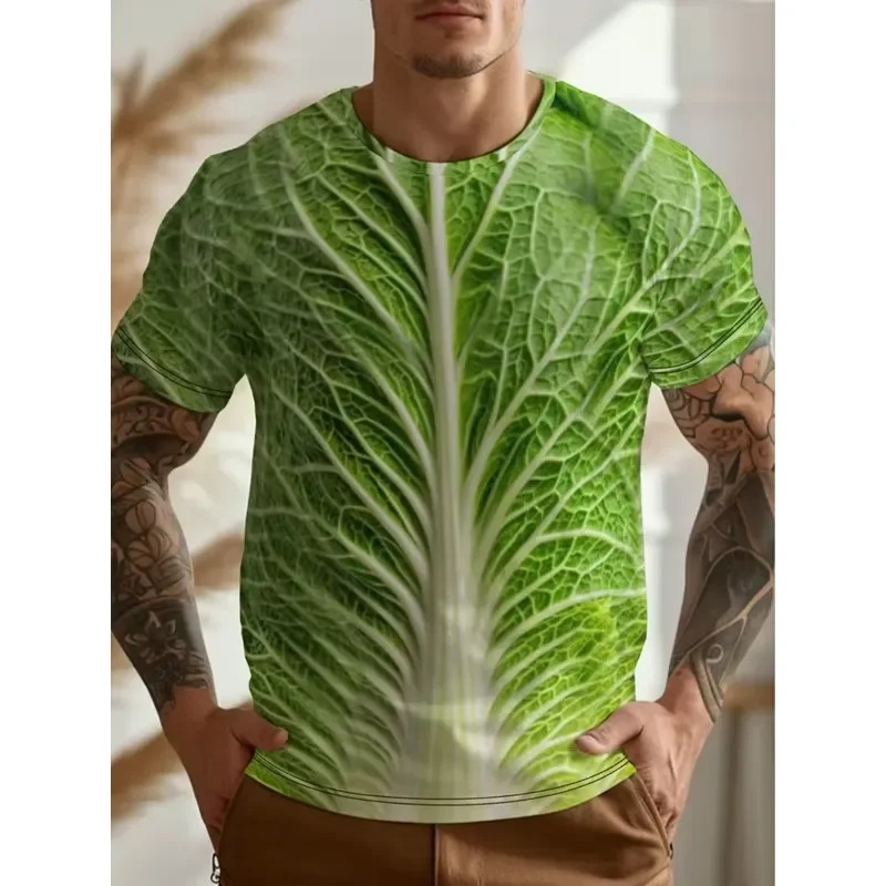 Men T Shirt Cabbage Lettuce Pattern 3D Printed Large Size Summer Casual Daily Wear Comfortable Breathable Short Sleeve Top