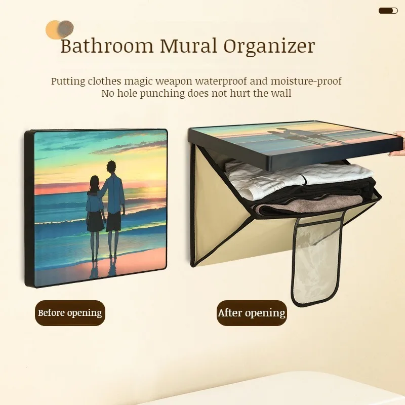 Bathroom folding organizer bathroom no punch shelf waterproof mural organizer box box put clothes