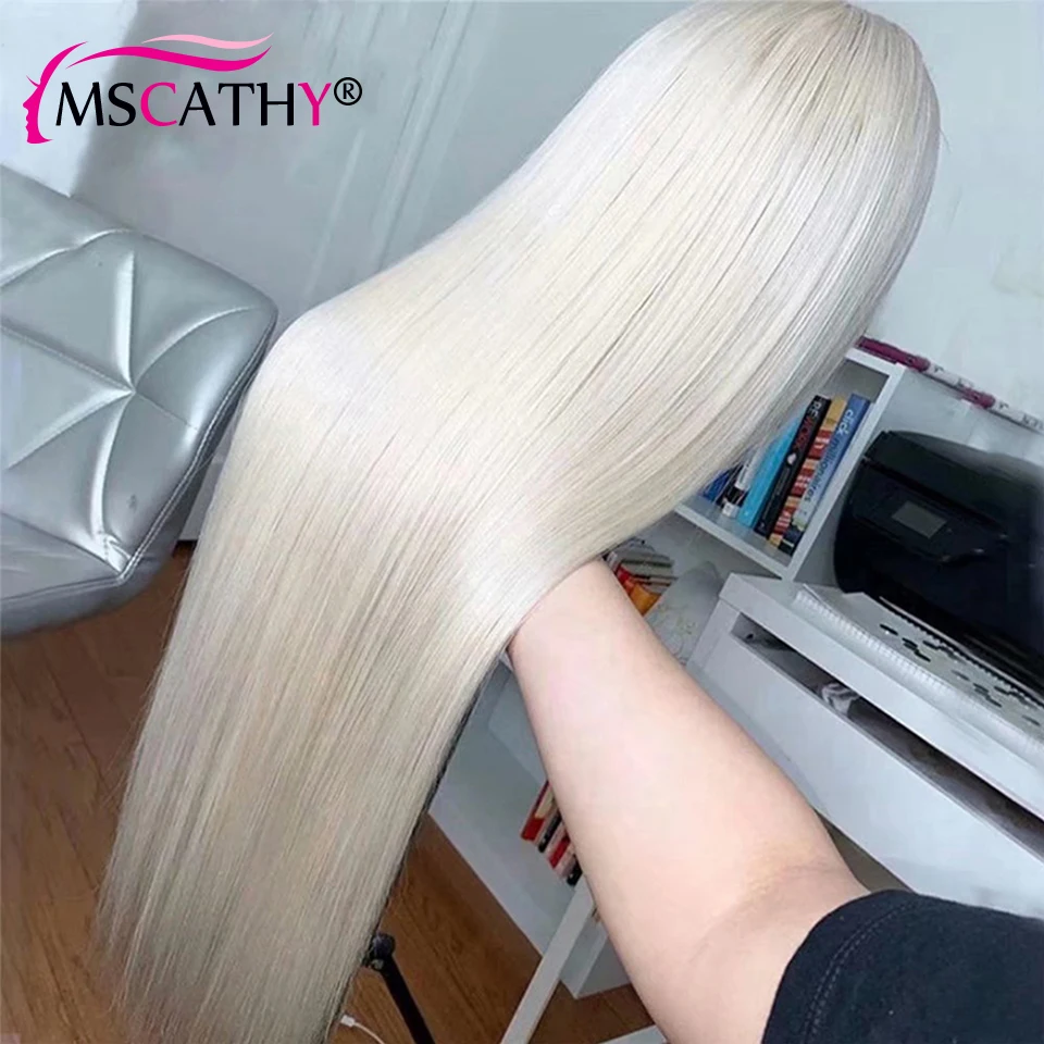 Platinum Colored Glueless Human Hair Wigs For Women Long Straight White Blonde Lace Front Wig Preplucked Transparent Lace Wigs