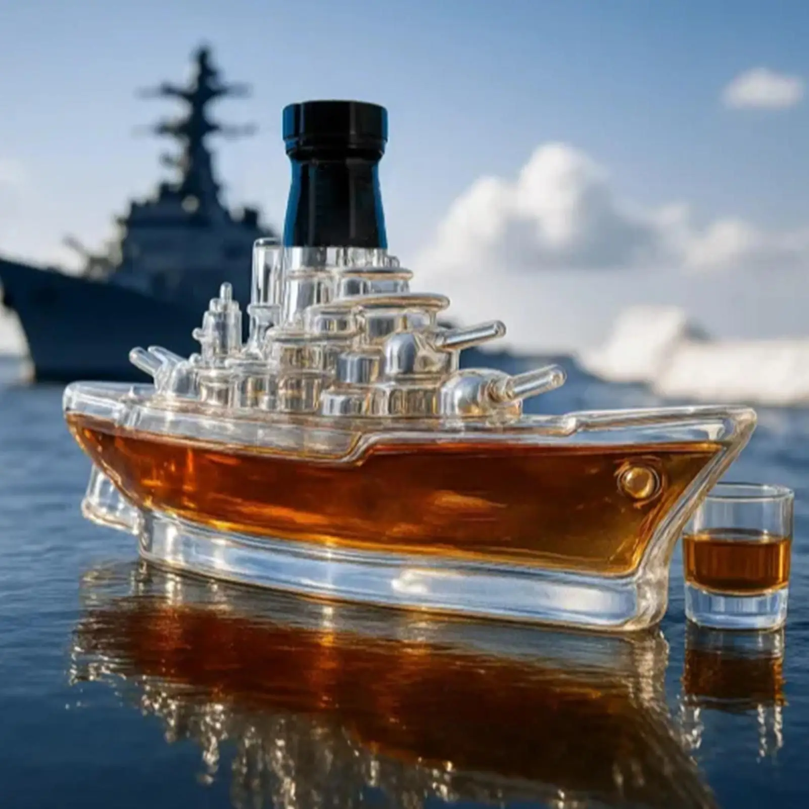 Whiskey bottle Decanter Liquor Bottle 350ml Warship Empty Jar Wine Bottles for Home Bar Birthday Holiday Gathering
