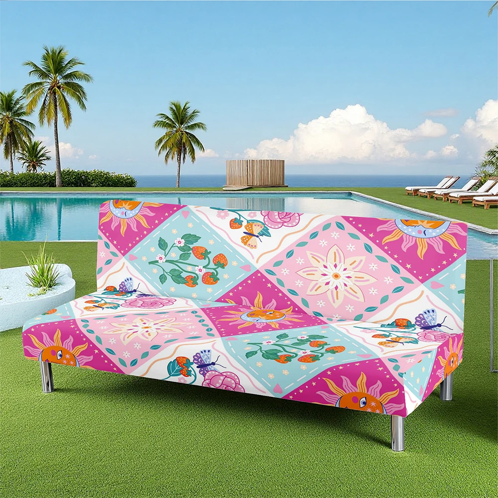 Bohemian Floral Print Summer Outdoor Sofa Bed Cover, Milk Silk Elastic Slipcover, Pet - Friendly, Washable