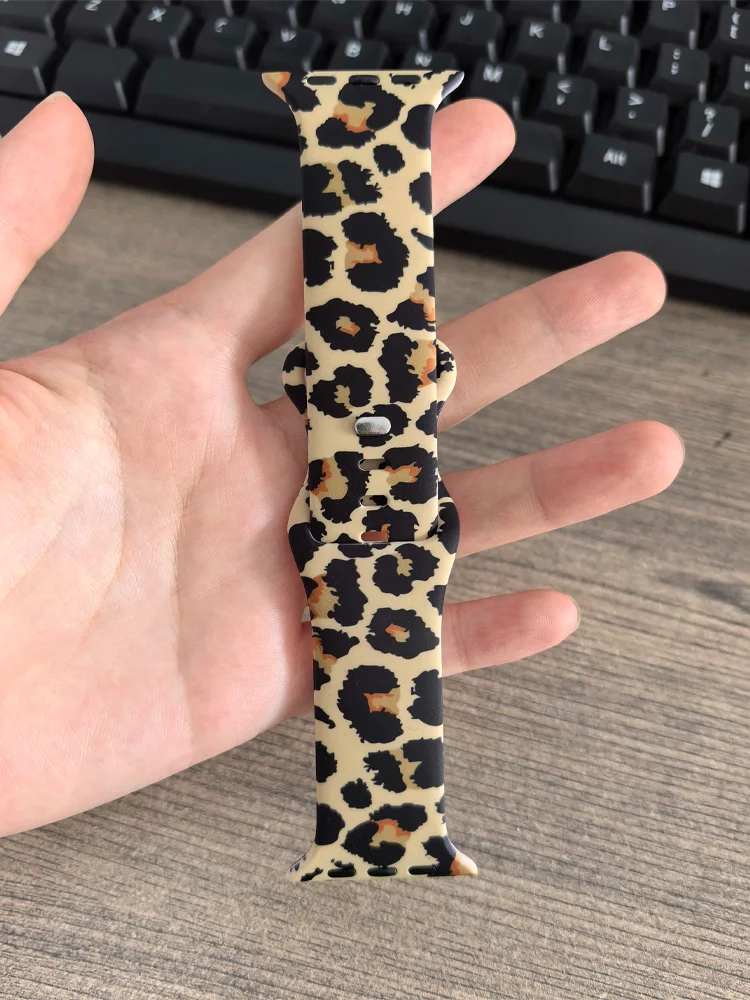 Correa de silicona con estampado de leopardo para Apple Watch, pulsera de 44mm, 41mm, 45mm, 38mm, 40mm, 42mm y 49mm para iWatch 9 10 8 7 SE 6 5 4 3 2