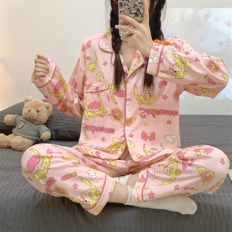 Sailor Moon-Conjunto de pijama de manga larga para mujer y niño, ropa de dormir suave, bonita, de soldado, Sailor Moon, para regalo de cumpleaños