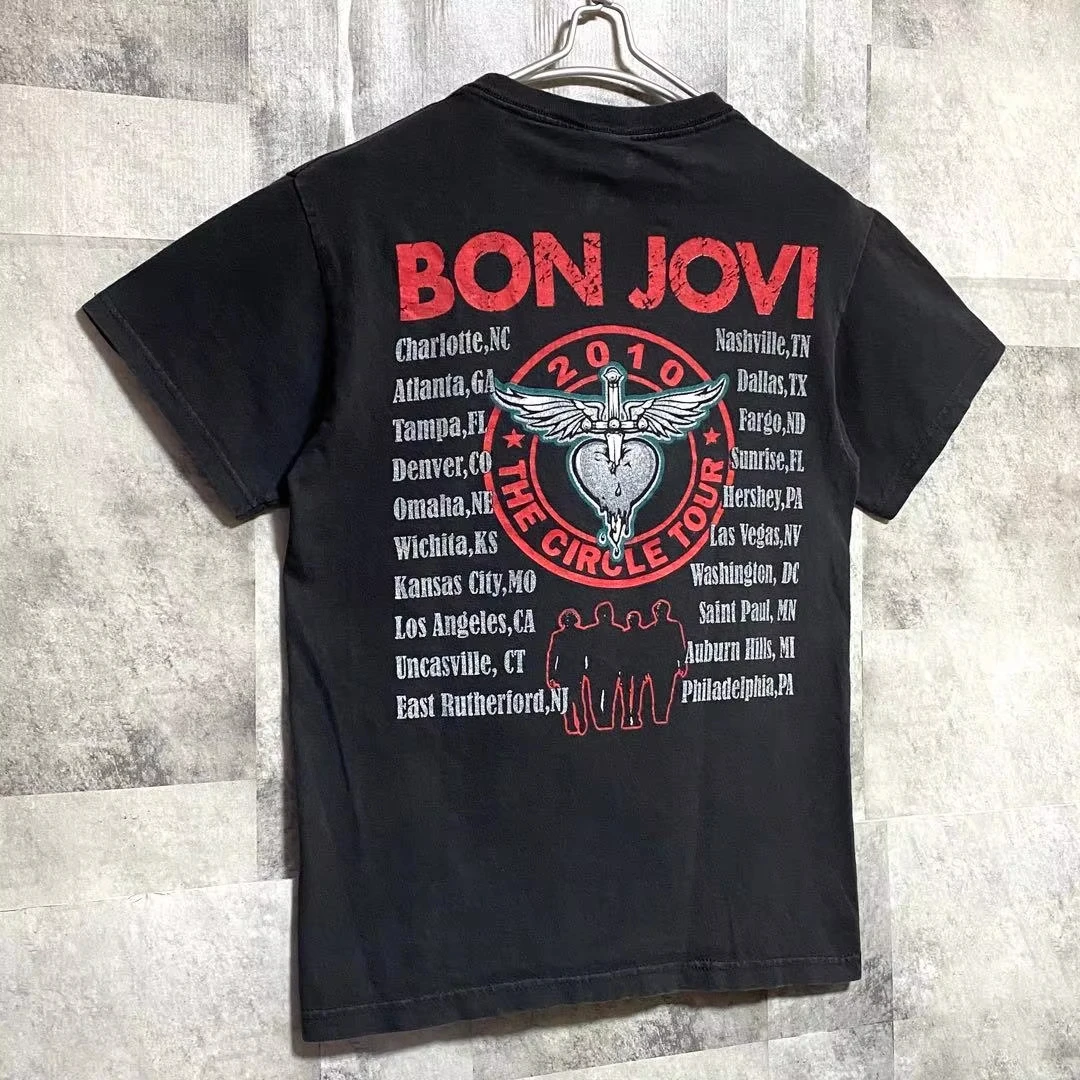 Bon Jovi Graphic Print Unisex Loose Street‑Style Trendy Pure‑Cotton Neutral Crew Neck Short‑Sleeve High‑Quality T‑Shirt