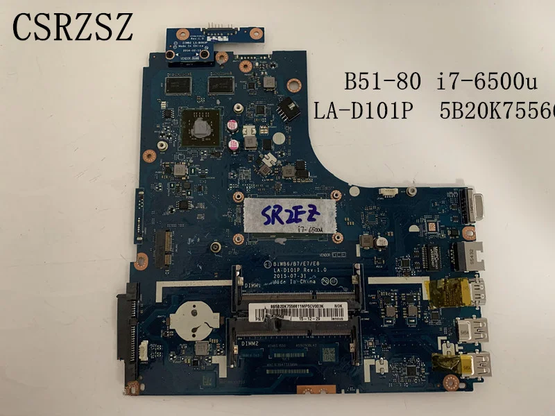 Lenovo B51-80 Notebook mainboard LA-D101P FRU;5B20K75566 with  i7-6500u processor 100% Tested